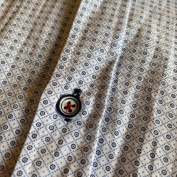 House Of Cavani Long Sleeve Dress Shirt Large 16.5 34/35 White Blue Dots - Picture 2 of 6